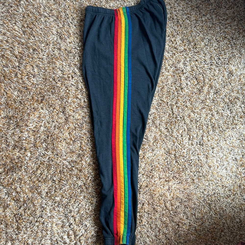 Aviator Nation neon rainbow 5 stripe charcoal sweatpants